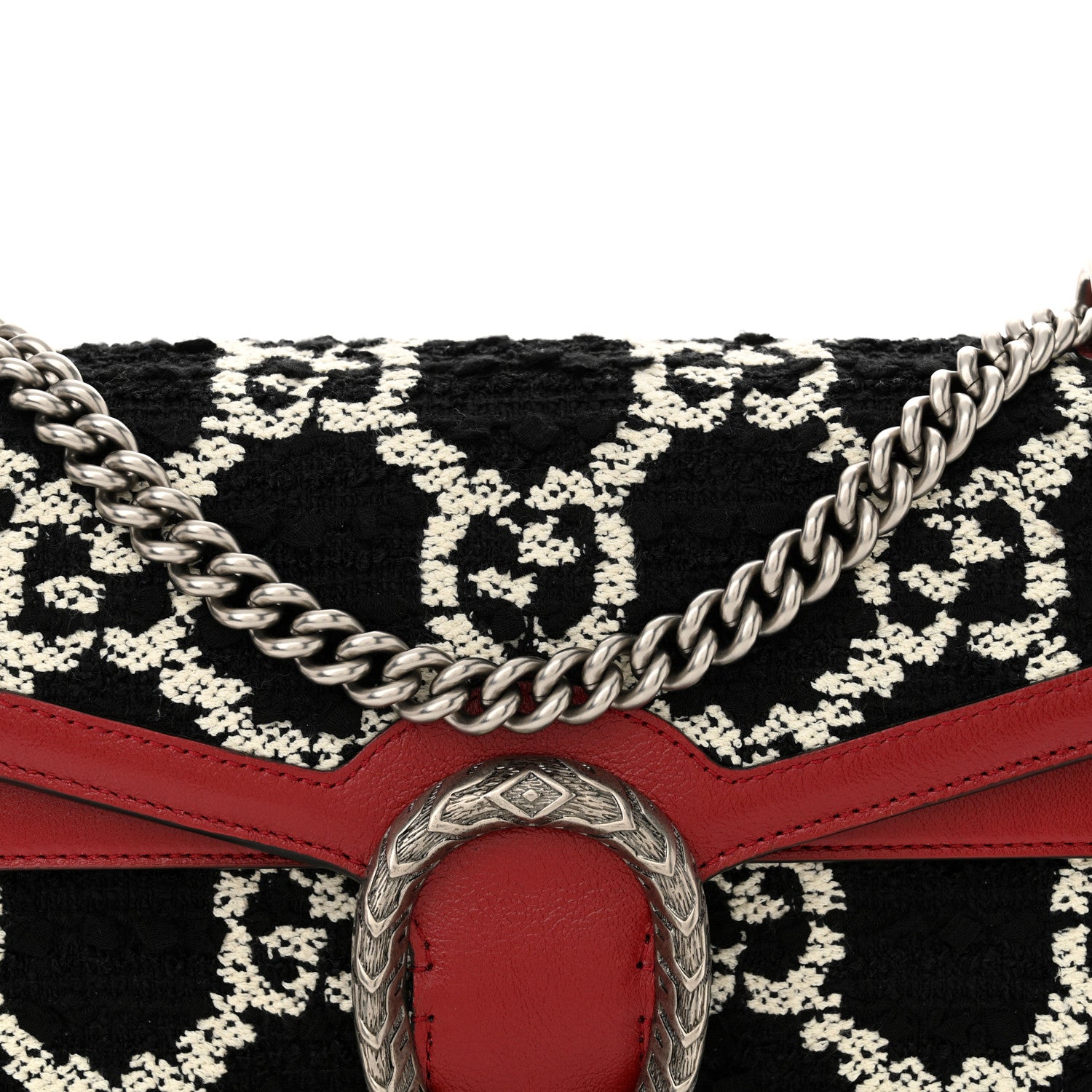 Gucci Tweed GG Monogram Small Dionysus Shoulder Bag Black White Romantic Cherry 8 of 12