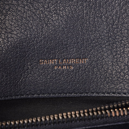 Saint Laurent Sheepskin Matelasse Chevron Monogram Medium College Bag Deep Marine 6 of 9