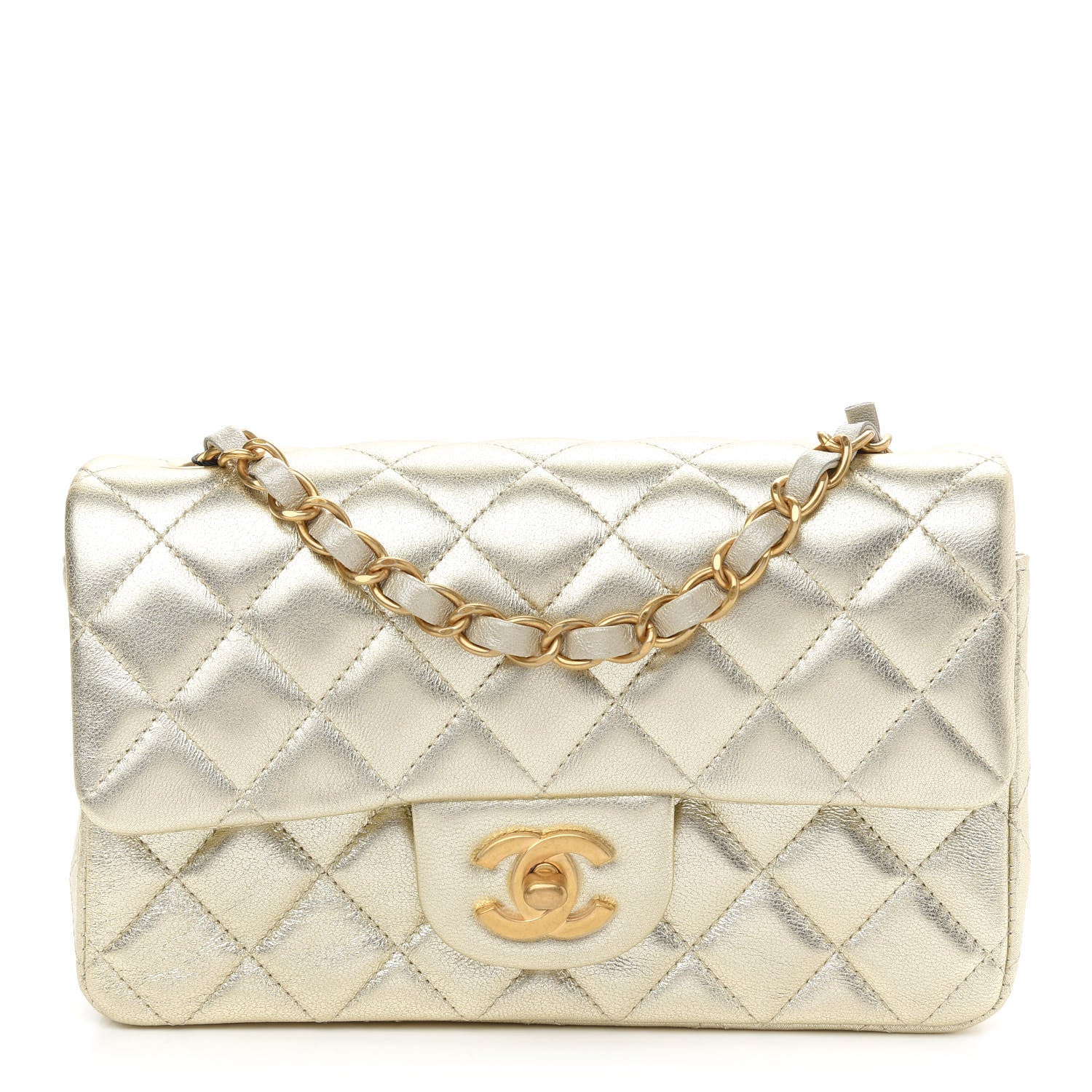 Chanel Metallic Lambskin Quilted Mini Rectangular Flap Gold 1 of 8