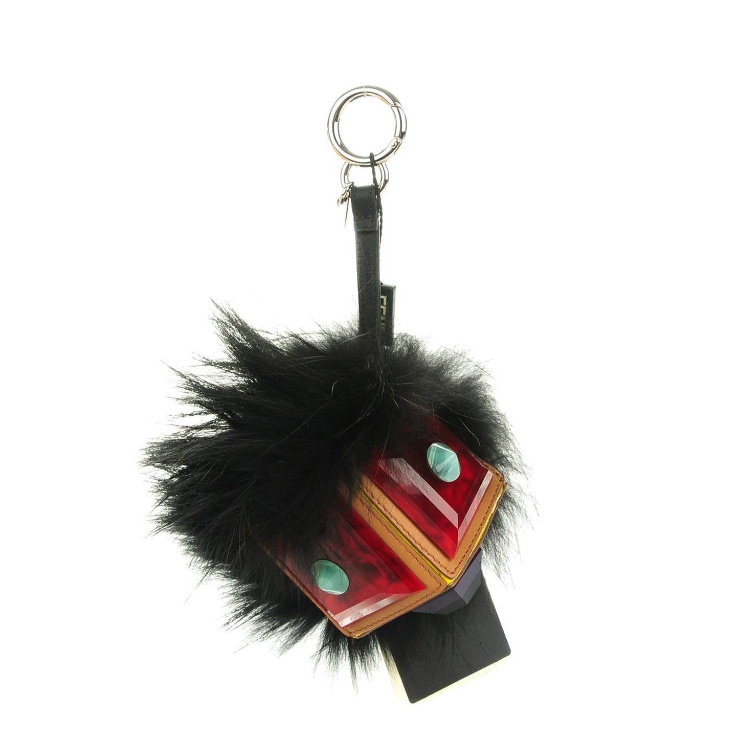 Fox Fur Plexiglass Geny Monster Bag Bug Charm Black