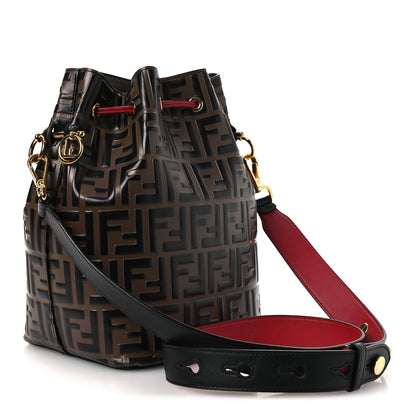 Fendi Vitello Grace F is Fendi Bi-Color FF 1974 Embossed Grande Mon Tresor Bucket Bag Maya Black Fragola 3 of 12