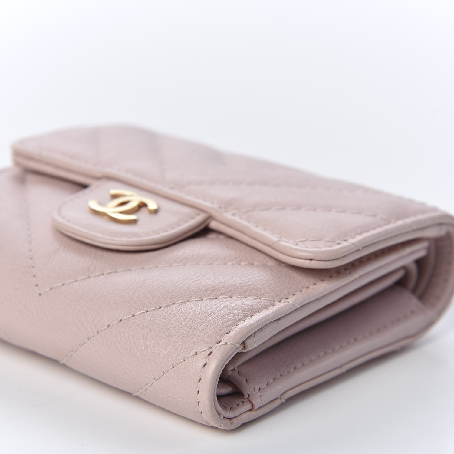 Chanel Calfskin Chevron Quilted Compact Flap Wallet Pink 6 of 9