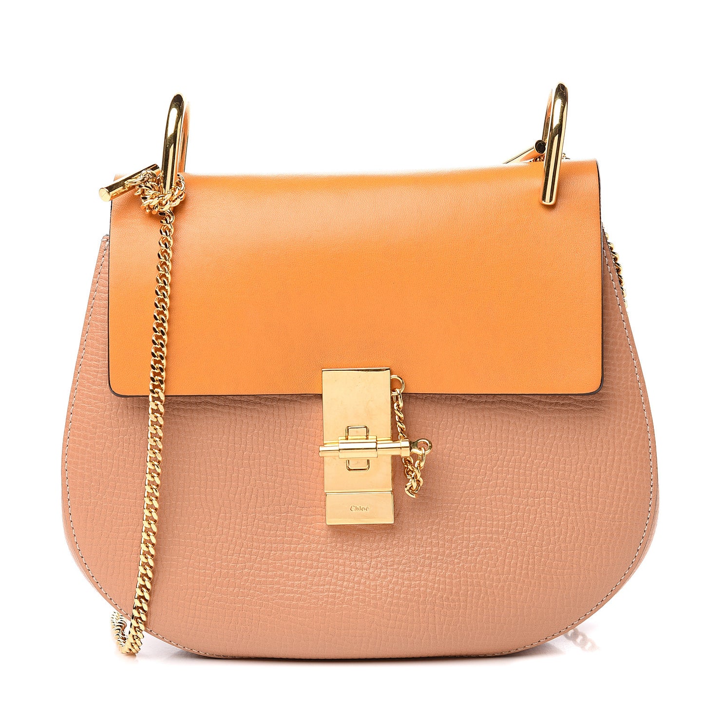 Grained Calfskin Lambskin Bi-Color Drew Shoulder Bag Wet Sand Sunflower