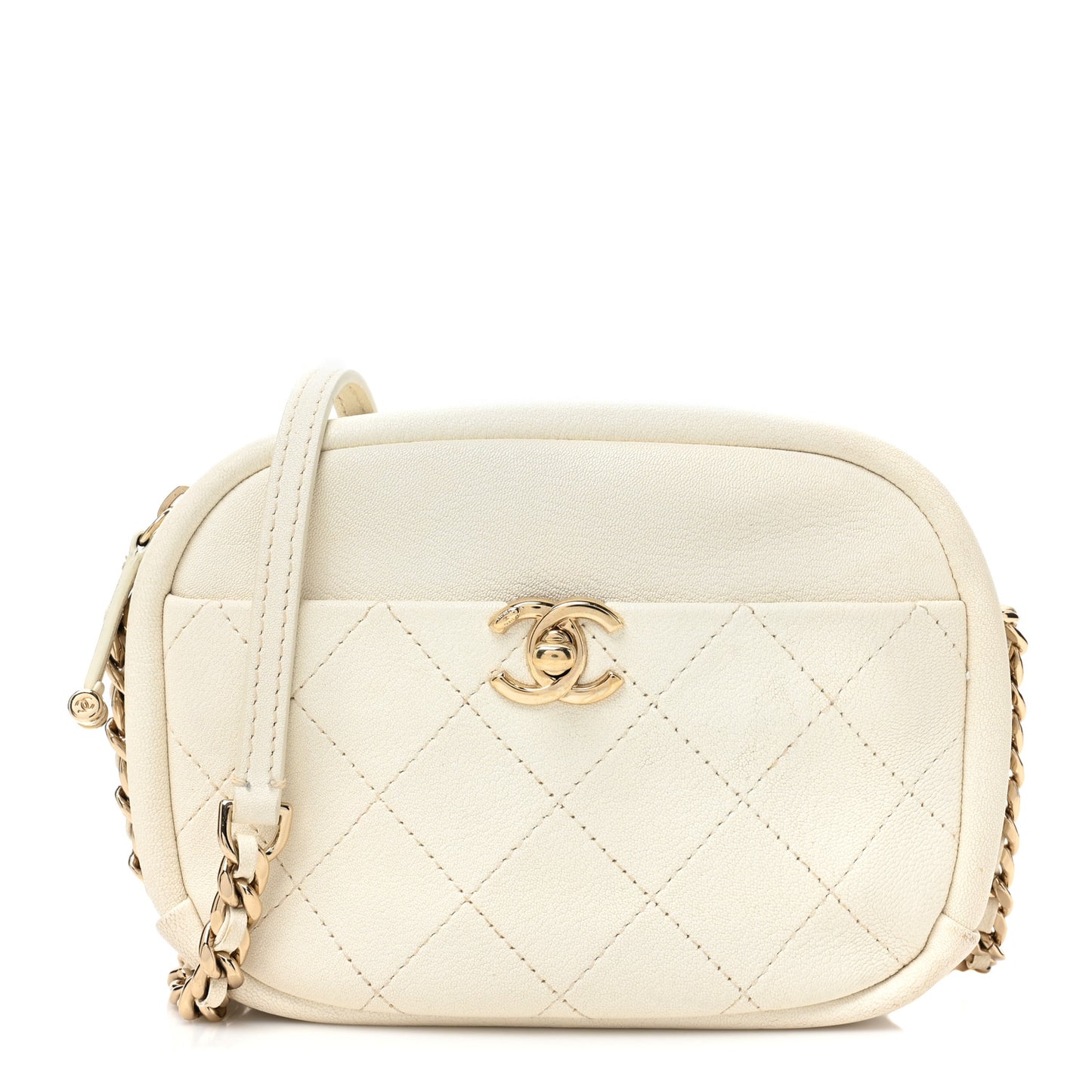 Goatskin Quilted Small Casual Trip Camera Case White
