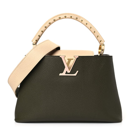 Louis Vuitton Taurillon Capucines MM Smokey Brown Green Creme Pink 1 of 8