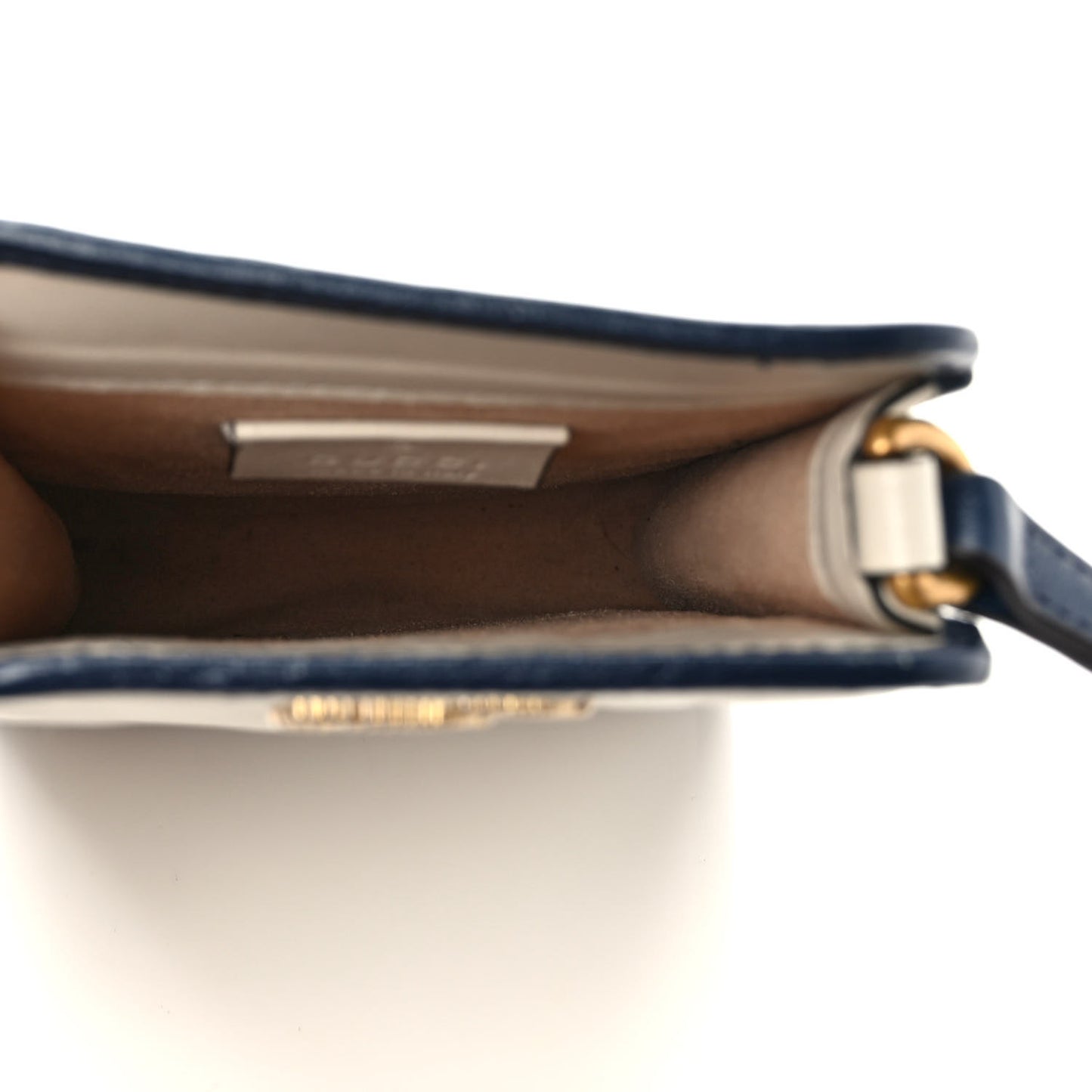 Vintage Effect Calfskin Matelasse Diagonal Torchon GG Marmont Phone Crossbody Bag Mystic White Blue Agata
