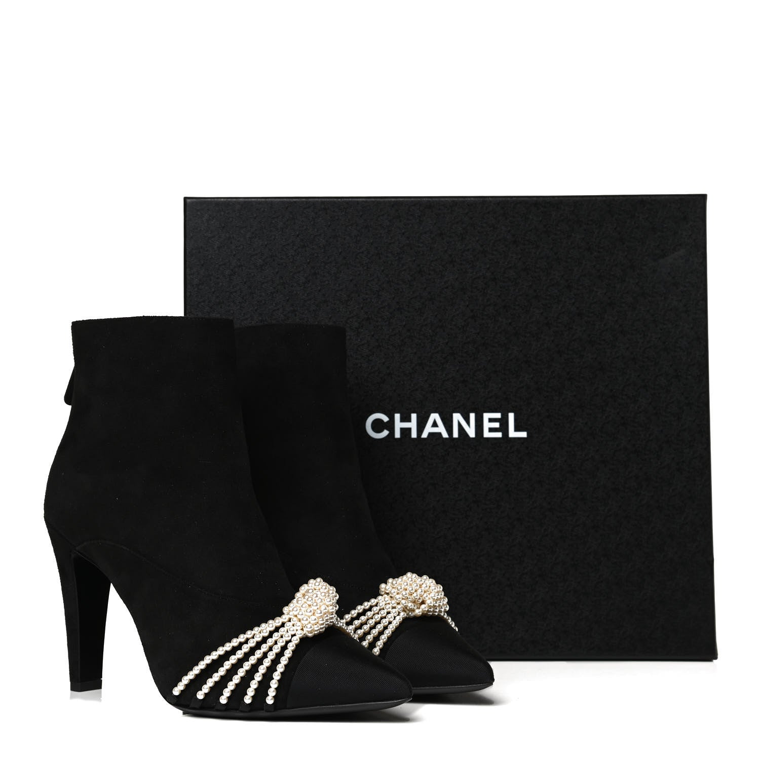 Chanel Suede Calfskin Pearl Cap Toe Short Boots 38.5 Black 9 of 9