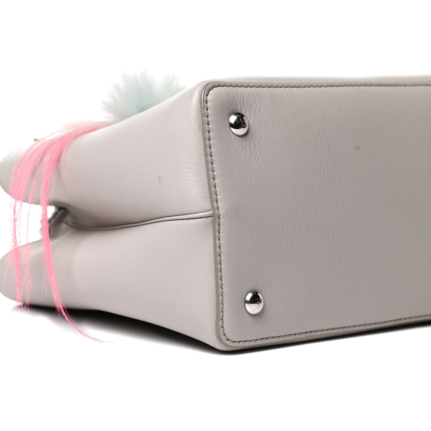 Vitello Dolce Fox Goat Bi-Color Sad Eyes Mirror Charm Petite 2Jours Tote Grigio Polvere Black