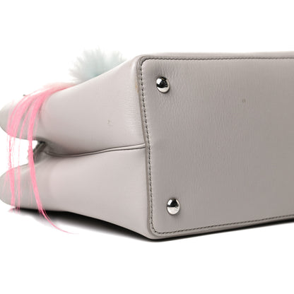 Fendi Vitello Dolce Fox Goat Bi-Color Sad Eyes Mirror Charm Petite 2Jours Tote Grigio Polvere Black 9 of 14