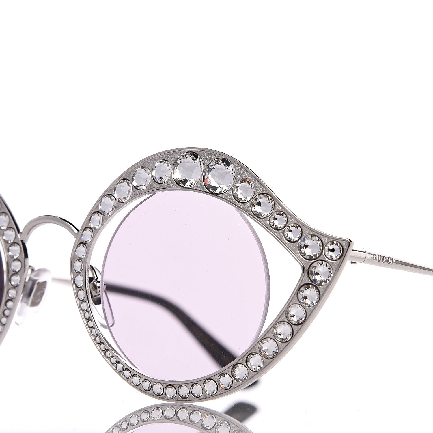 Gucci Metal Crystal Cat Eye Sunglasses GG0046S Silver 7 of 8