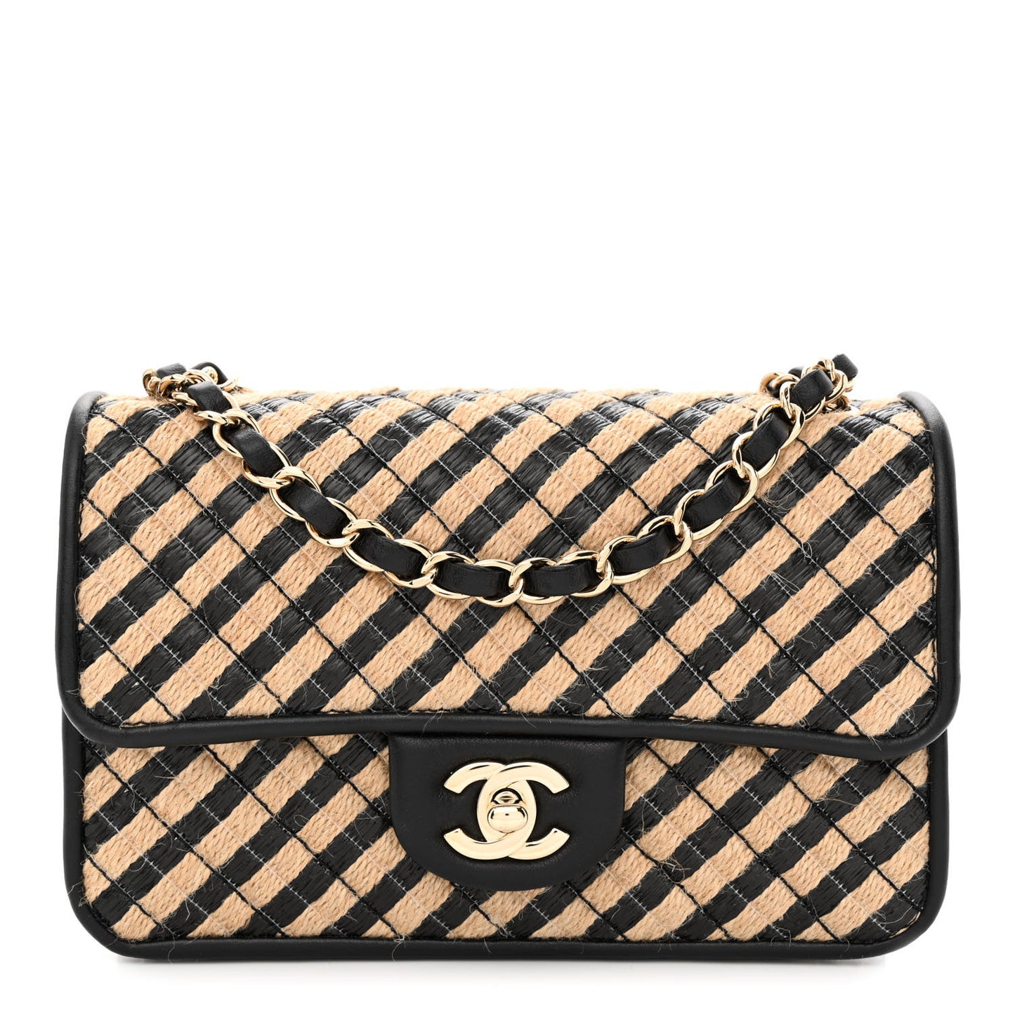 Raffia Jute Striped Small Urban Jungle Single Flap Black Beige