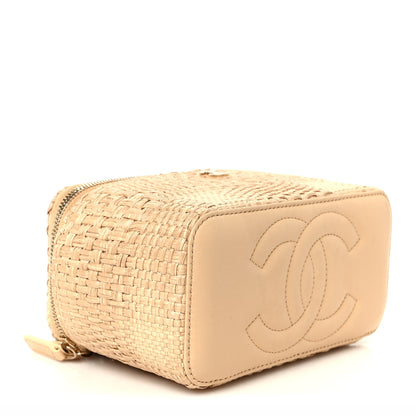 Chanel Braided Raffia Quilted Top Handle Slim Vanity Case With Chain Beige 4 of 11