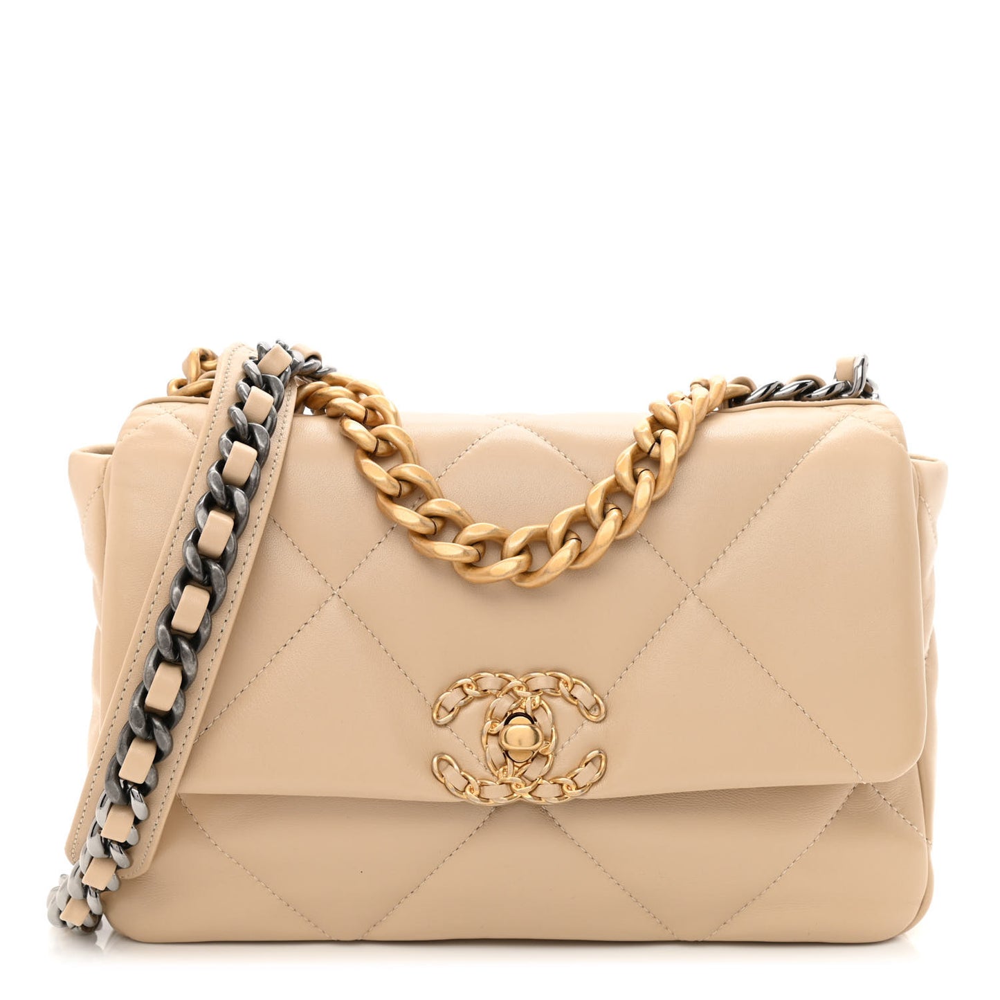 Lambskin Quilted Medium Chanel 19 Flap Light Beige
