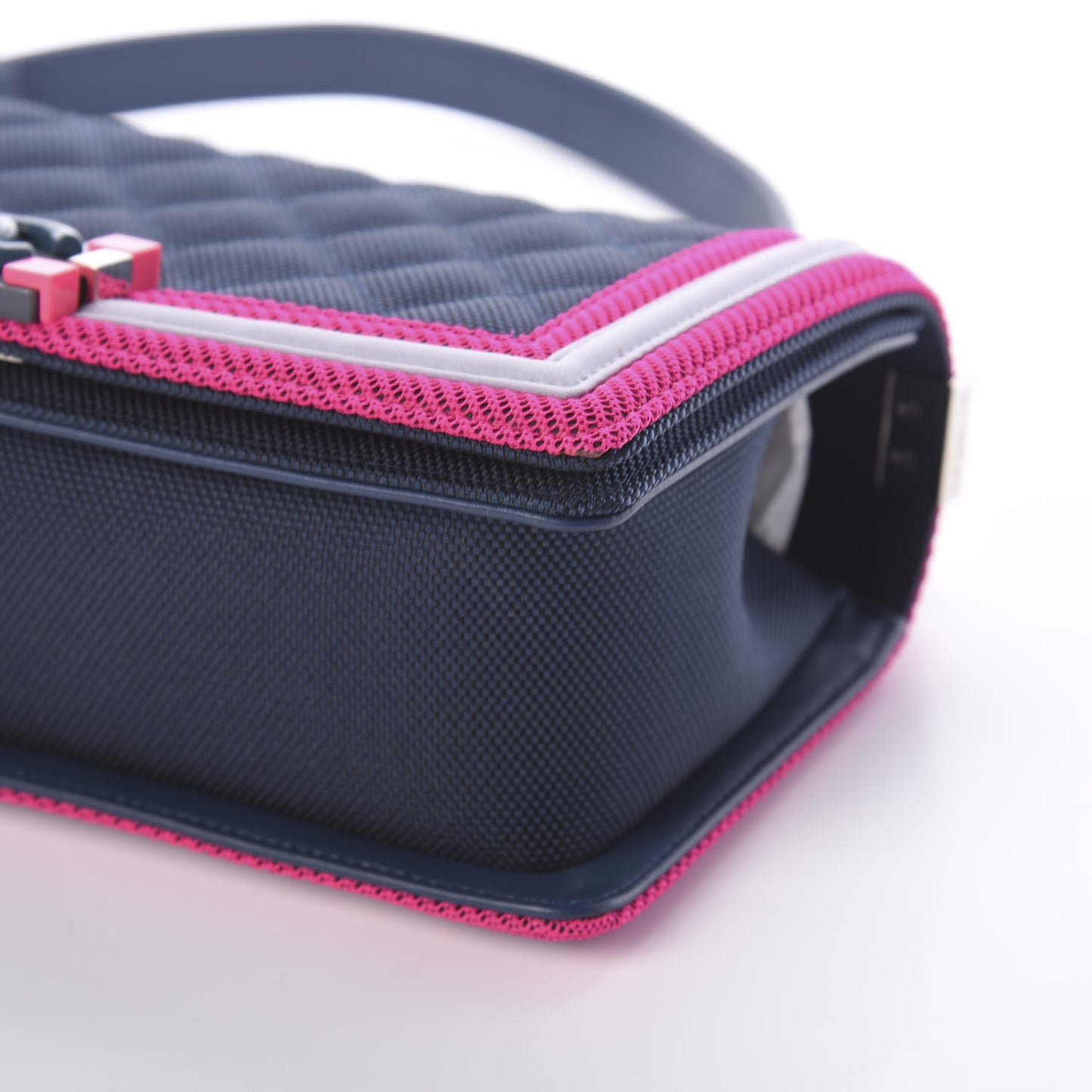 Canvas Quilted Medium Fluo Boy Flap Dark Navy Fuchsia Grey
