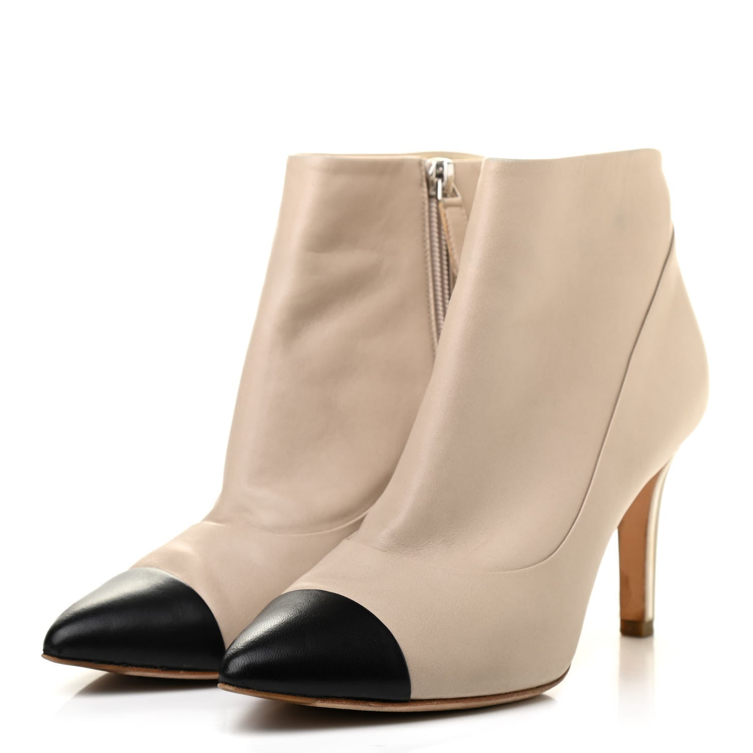 Chanel Lambskin Cap Toe CC Ankle Boots 38.5 Beige Black 3 of 12