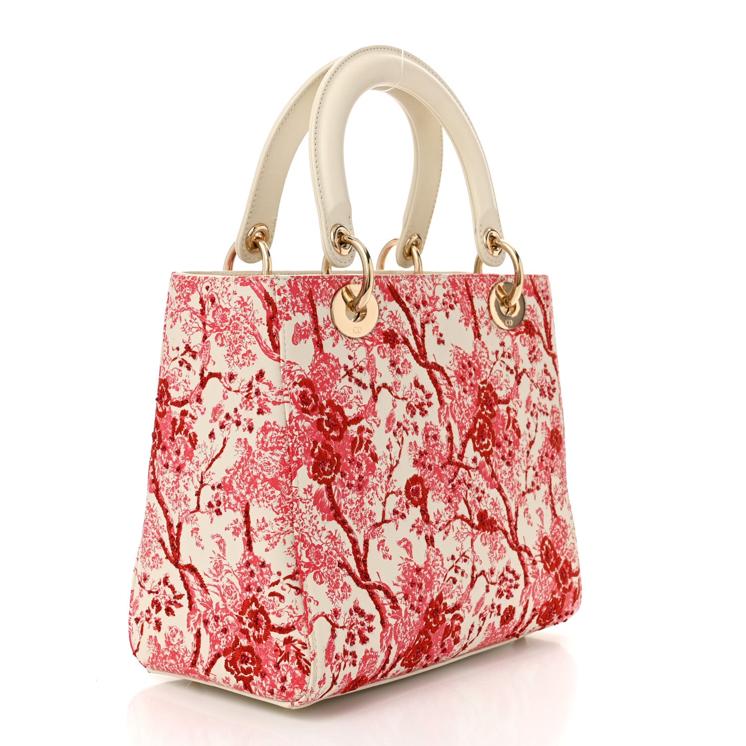 Christian Dior Lambskin Embroidered Floral Toile de Jouy Medium Lady Dior White Red 3 of 11