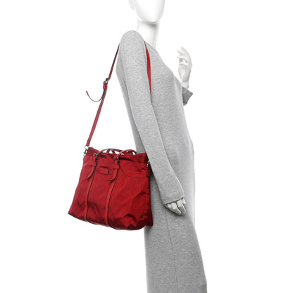 Gucci Nylon Monogram Dollar Calfskin Tote Vibrant Red 2 of 10