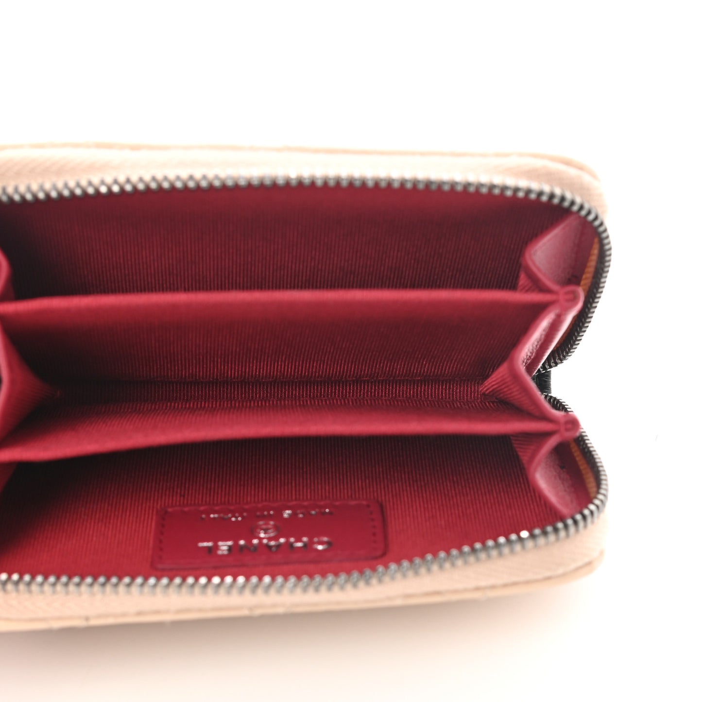 Aged Calfskin Quilted Gabrielle Zip Around Coin Purse Wallet Beige Black