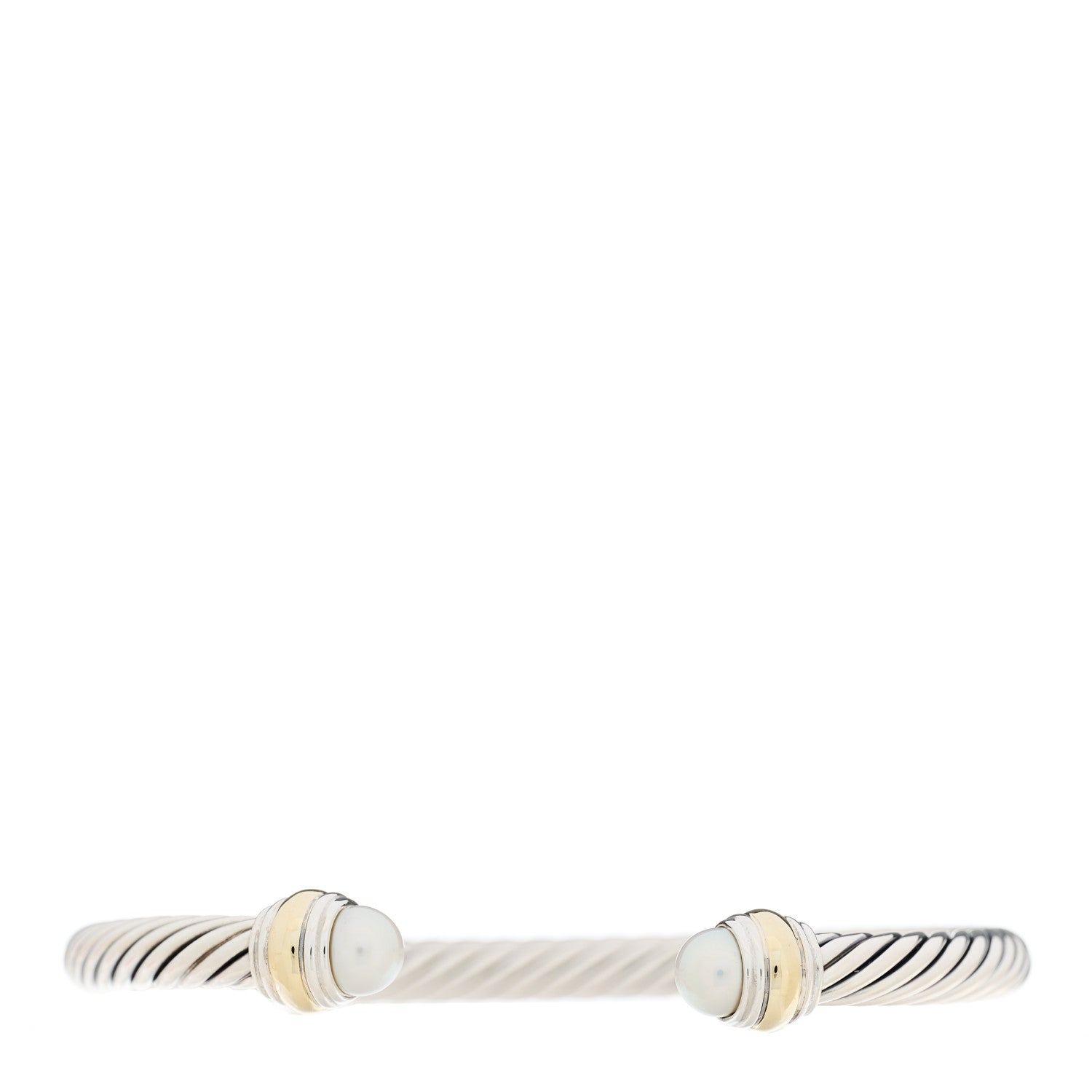 David Yurman Sterling Silver 14K Yellow Gold Pearl 5mm Cable Classics Bracelet 1 of 4