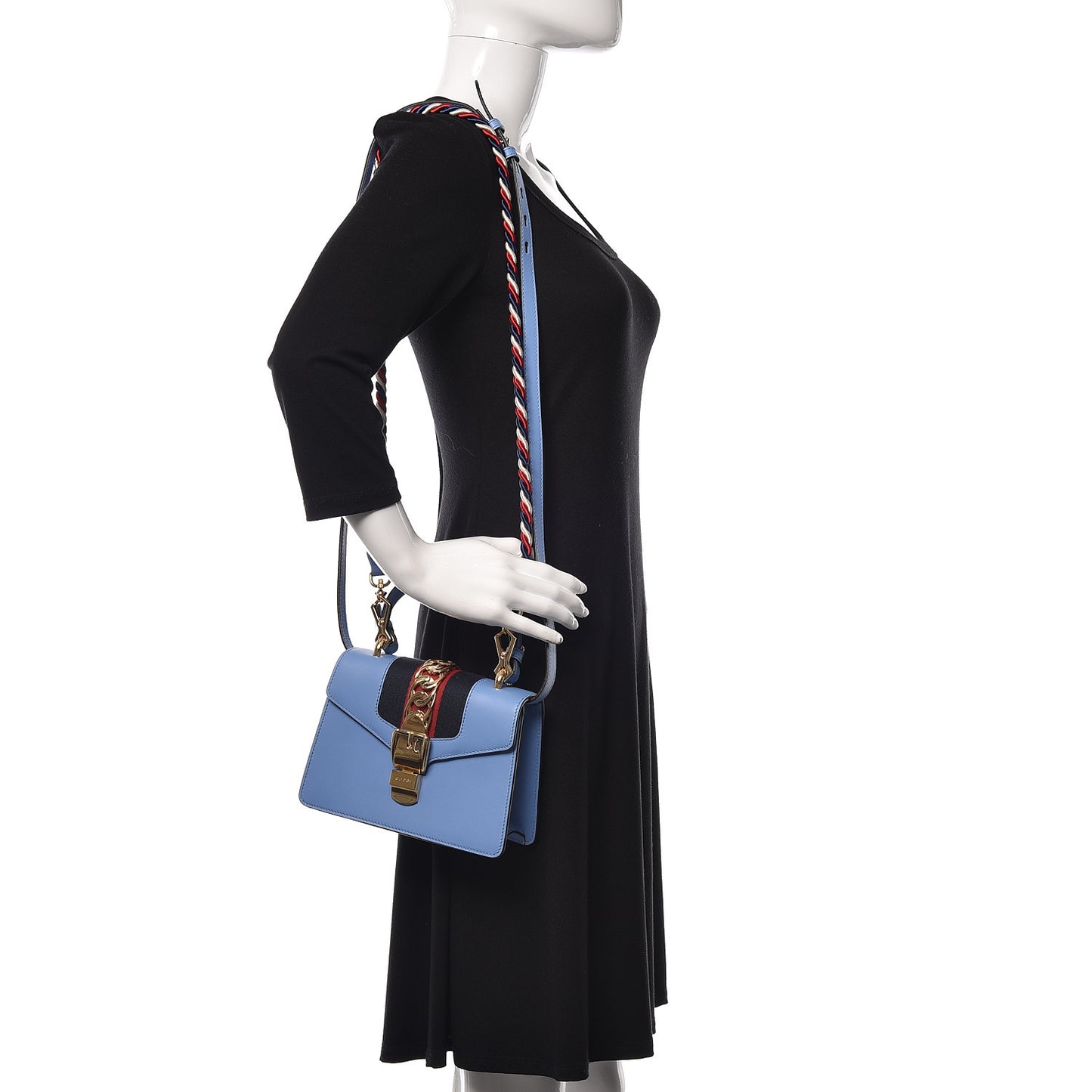 Vitello Fontanella Web Mini Sylvie Top Handle Bag Clear Sky Blue