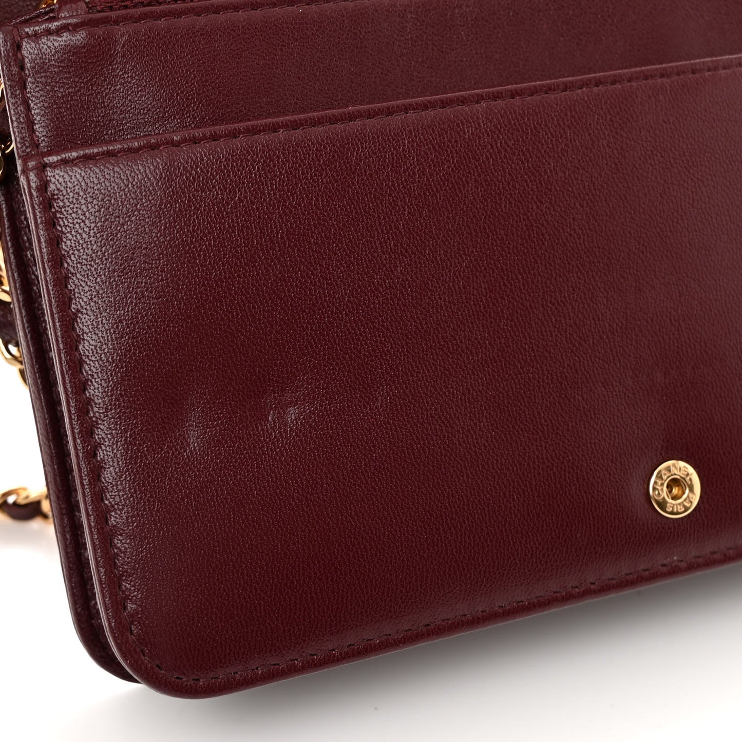Sheepskin Quilted Mademoiselle Vintage Wallet On Chain WOC Burgundy