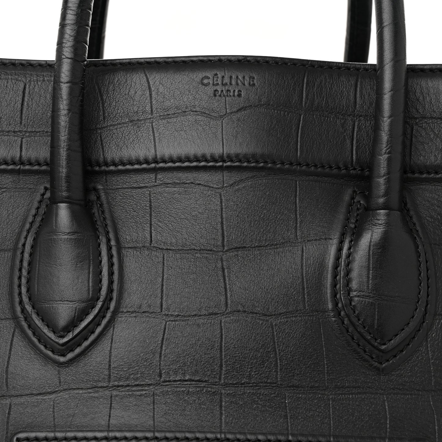 Crocodile Embossed Calfskin Large Phantom Luggage Black