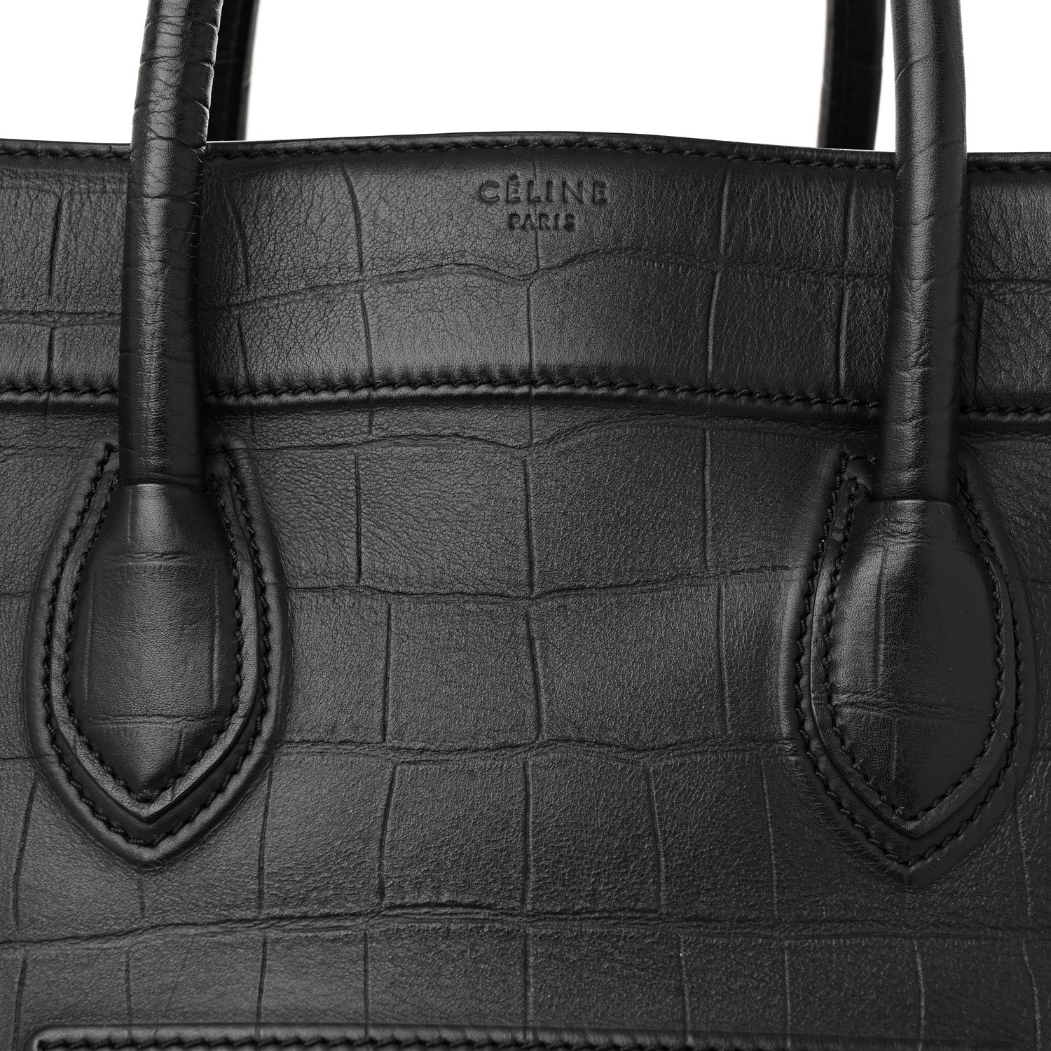 Celine Crocodile Embossed Calfskin Large Phantom Luggage Black 8 of 14