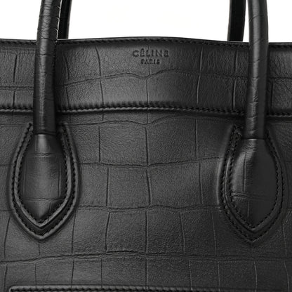 Celine Crocodile Embossed Calfskin Large Phantom Luggage Black 8 of 14
