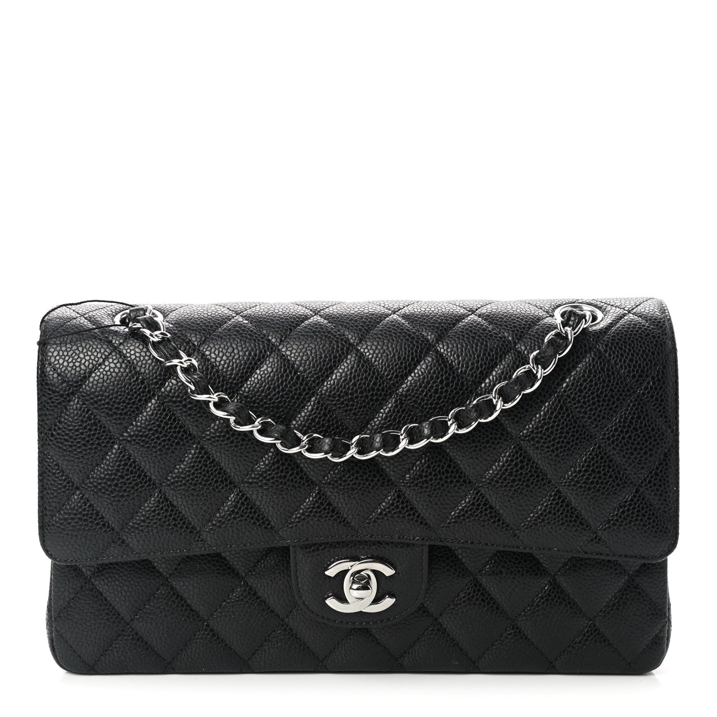 Caviar Quilted Medium Double Flap Black