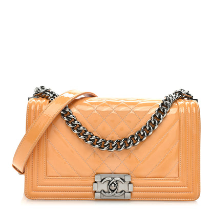 Chanel Patent Chevron Quilted Medium Boy Flap Pink 1 of 8