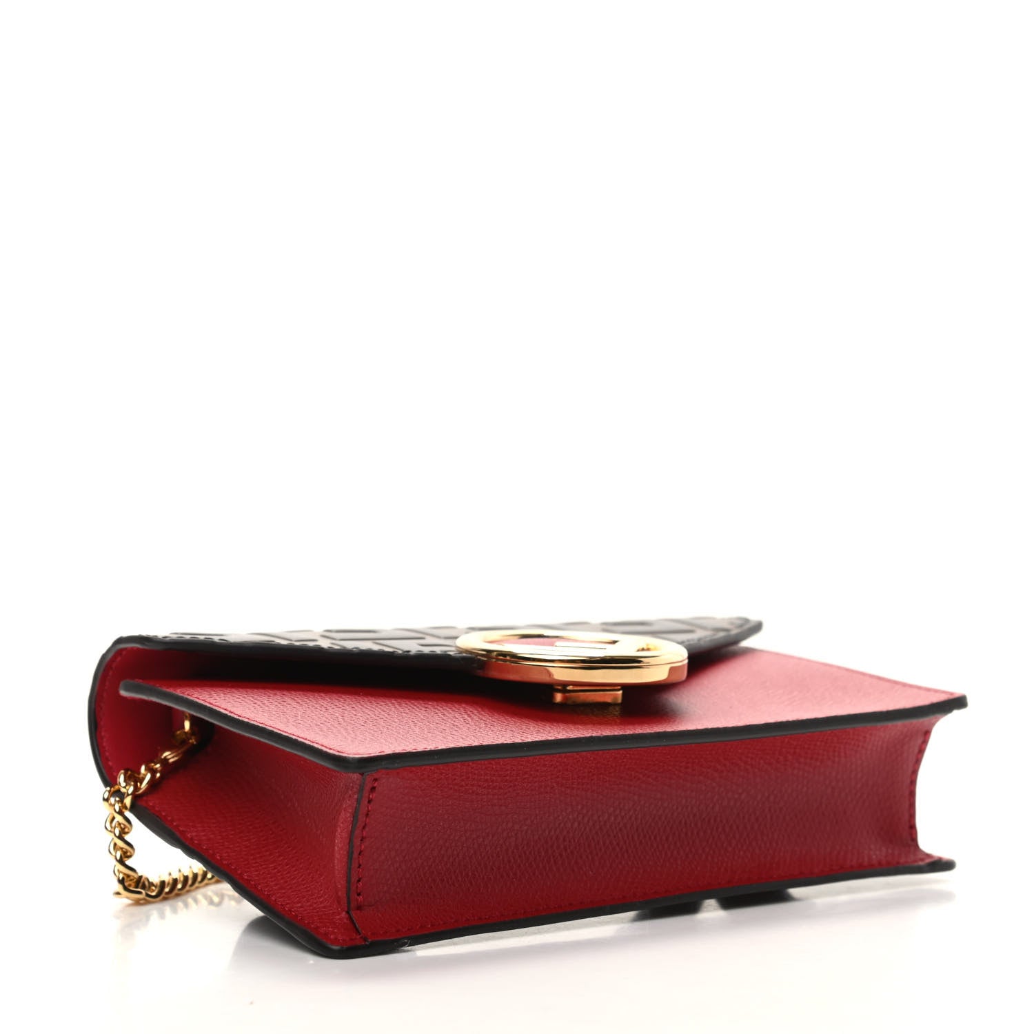 Fendi Vitello Cruise F is Fendi Bi-Color FF 1974 Embossed Envelope Belt Bag Maya Black Fragola 5 of 10