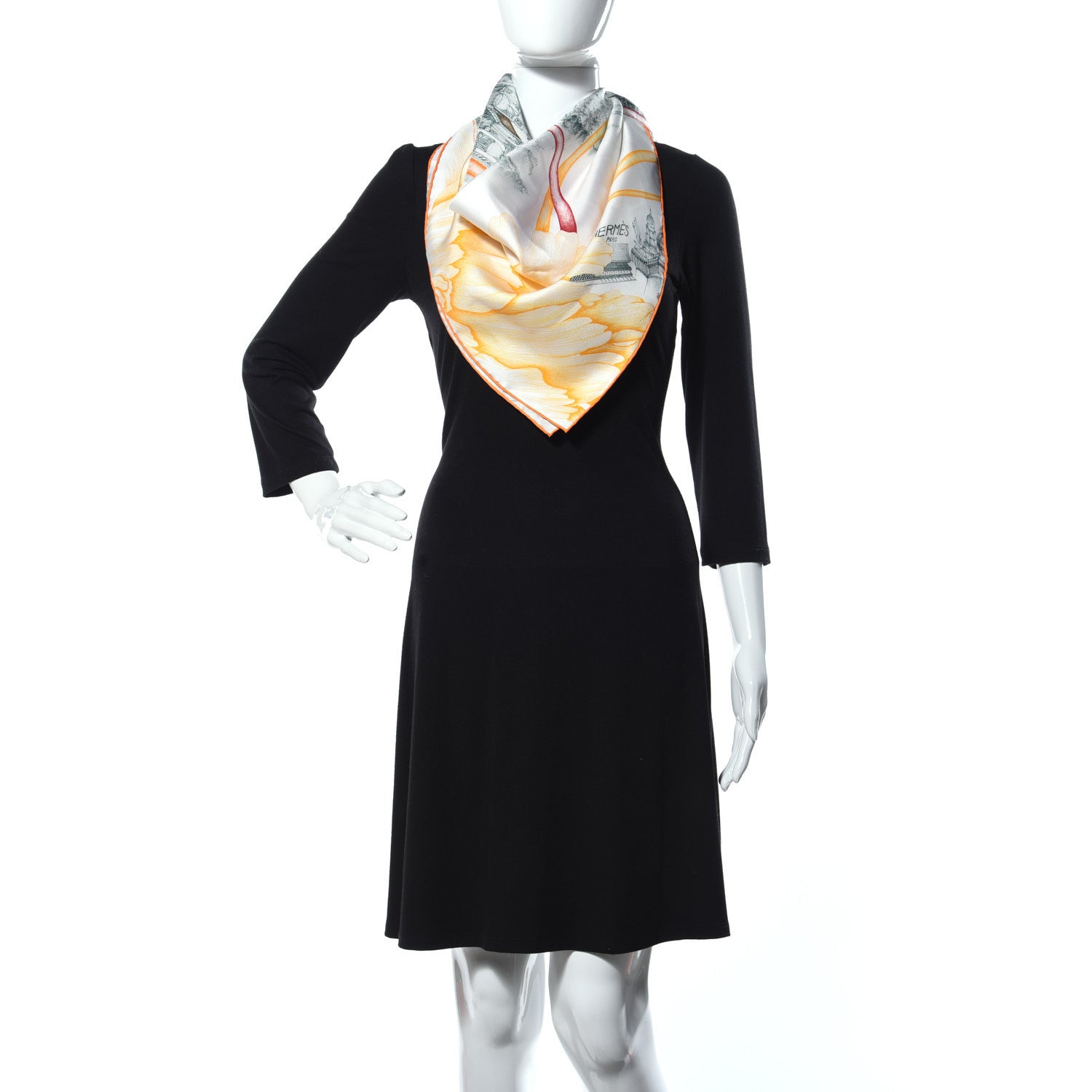 Hermes Silk A l'Ombre des Pivoines Scarf 90 White Orange Vert 2 of 4