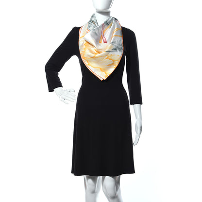 Hermes Silk A l'Ombre des Pivoines Scarf 90 White Orange Vert 2 of 4