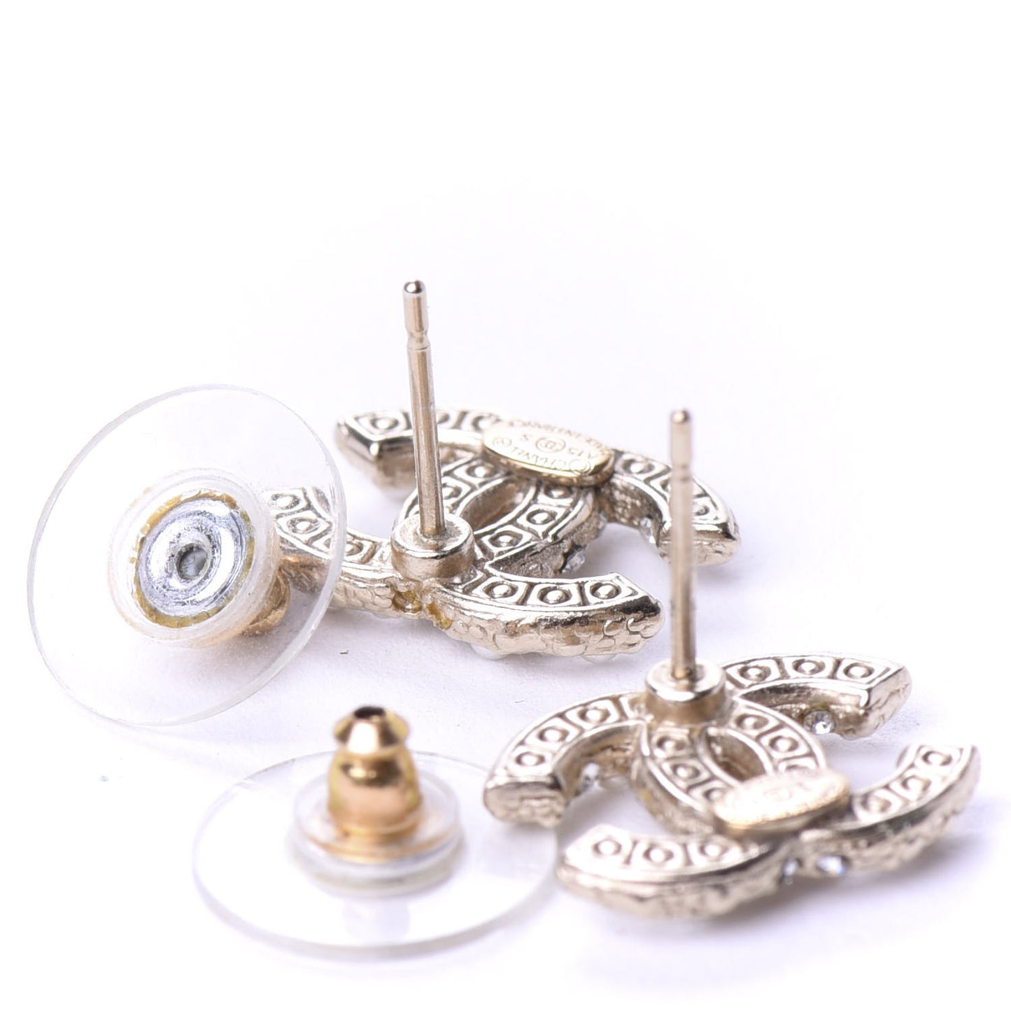 Pearl Crystal CC Earrings Light Gold