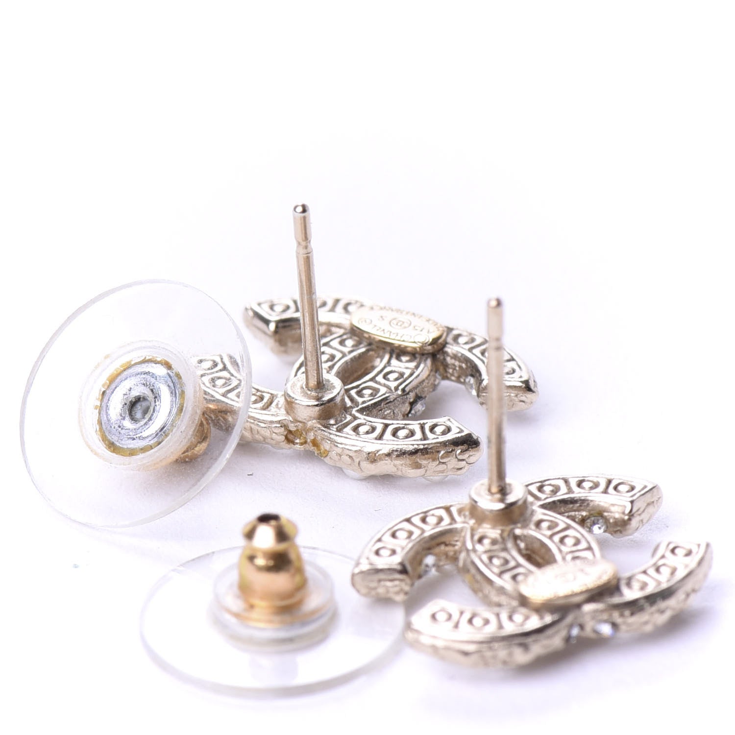 Chanel Pearl Crystal CC Earrings Light Gold 3 of 5