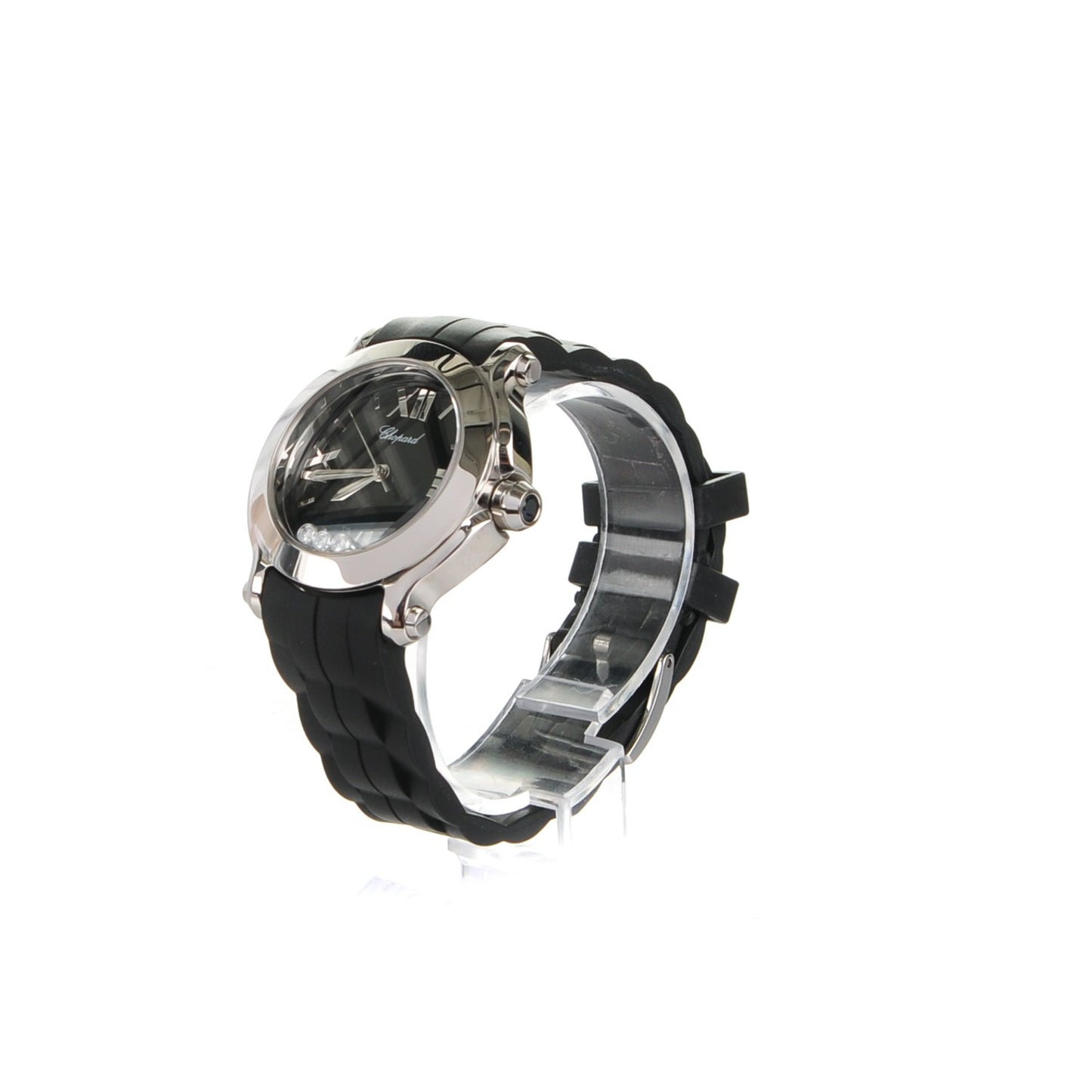 Stainless Steel Rubber 3 Diamond 36mm Happy Sport Quartz Watch Black