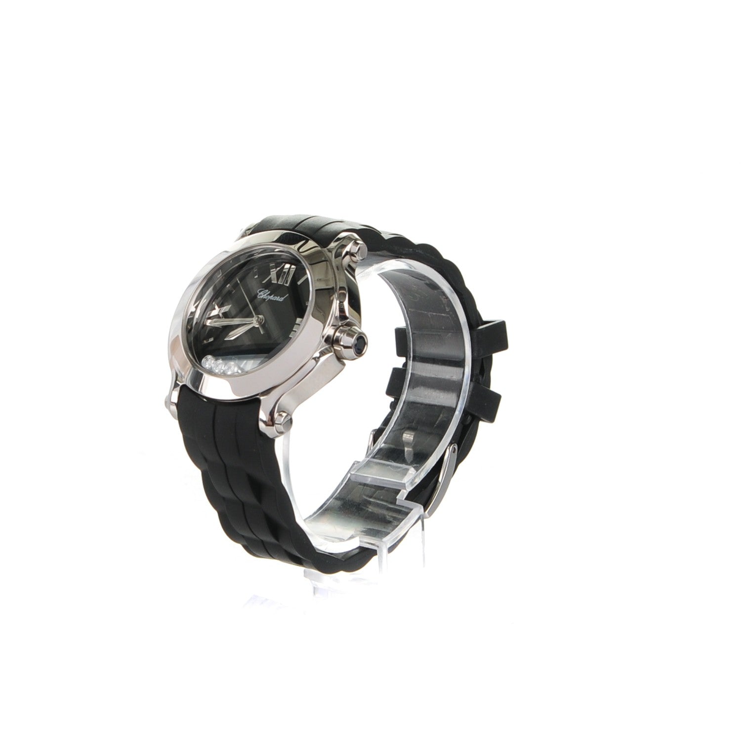 Chopard Stainless Steel Rubber 3 Diamond 36mm Happy Sport Quartz Watch Black 3 of 12