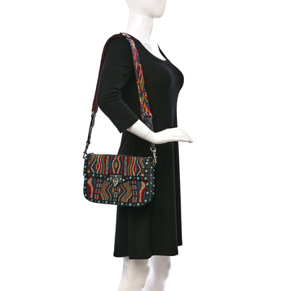 Valentino Garavani Pebbled Calfskin Beaded Medium Guitar Strap Rockstud Rolling Flap Saddle Bag Black 2 of 8