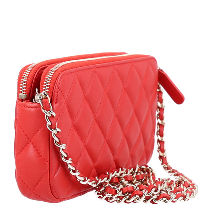 Chanel Lambskin Quilted Small Clutch With Chain Red 3 of 12