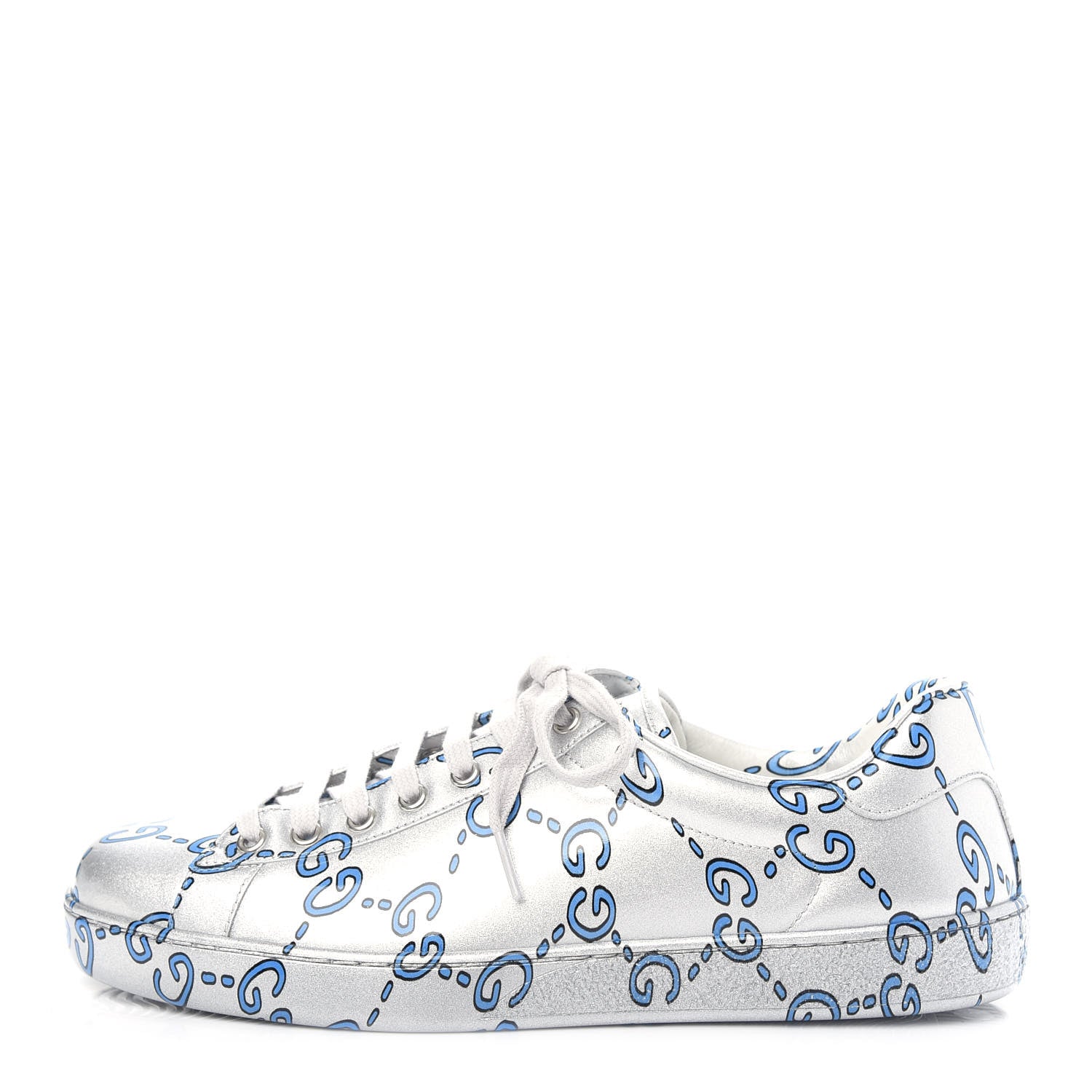 Gucci Miro Rubber Wax GucciGhost Print Mens New Ace Sneakers 8.5 Silver 1 of 12