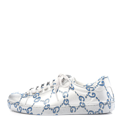 Gucci Miro Rubber Wax GucciGhost Print Mens New Ace Sneakers 8.5 Silver 1 of 12