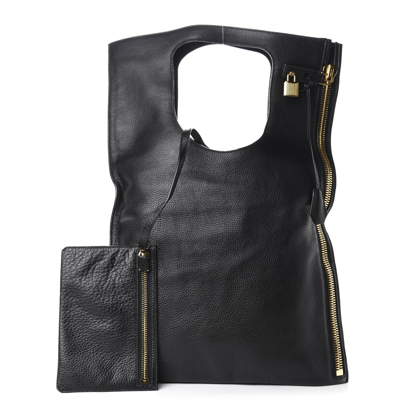 Ramskin Large Alix Padlock Zip Shoulder Bag Black