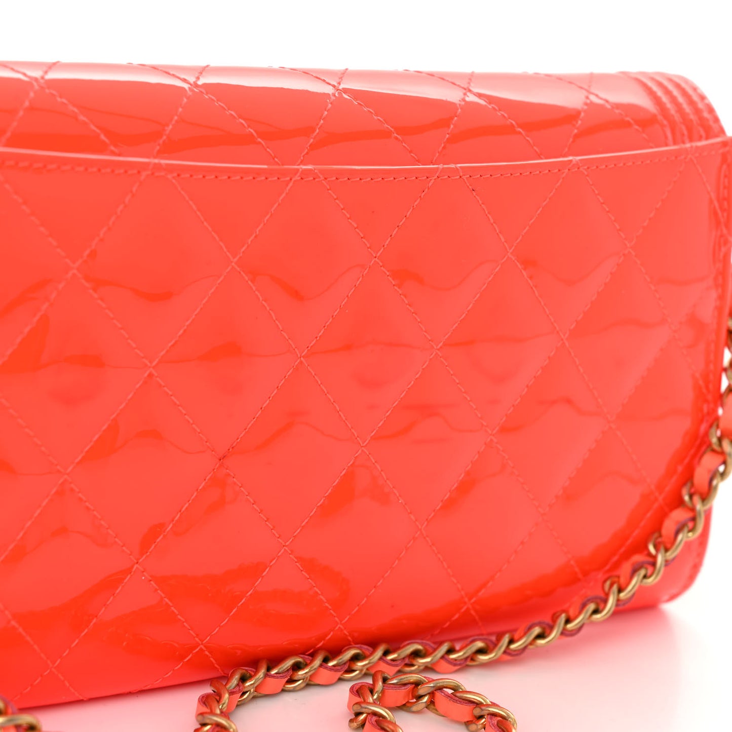 Patent Calfskin Quilted Boy Wallet on Removable Chain Orange