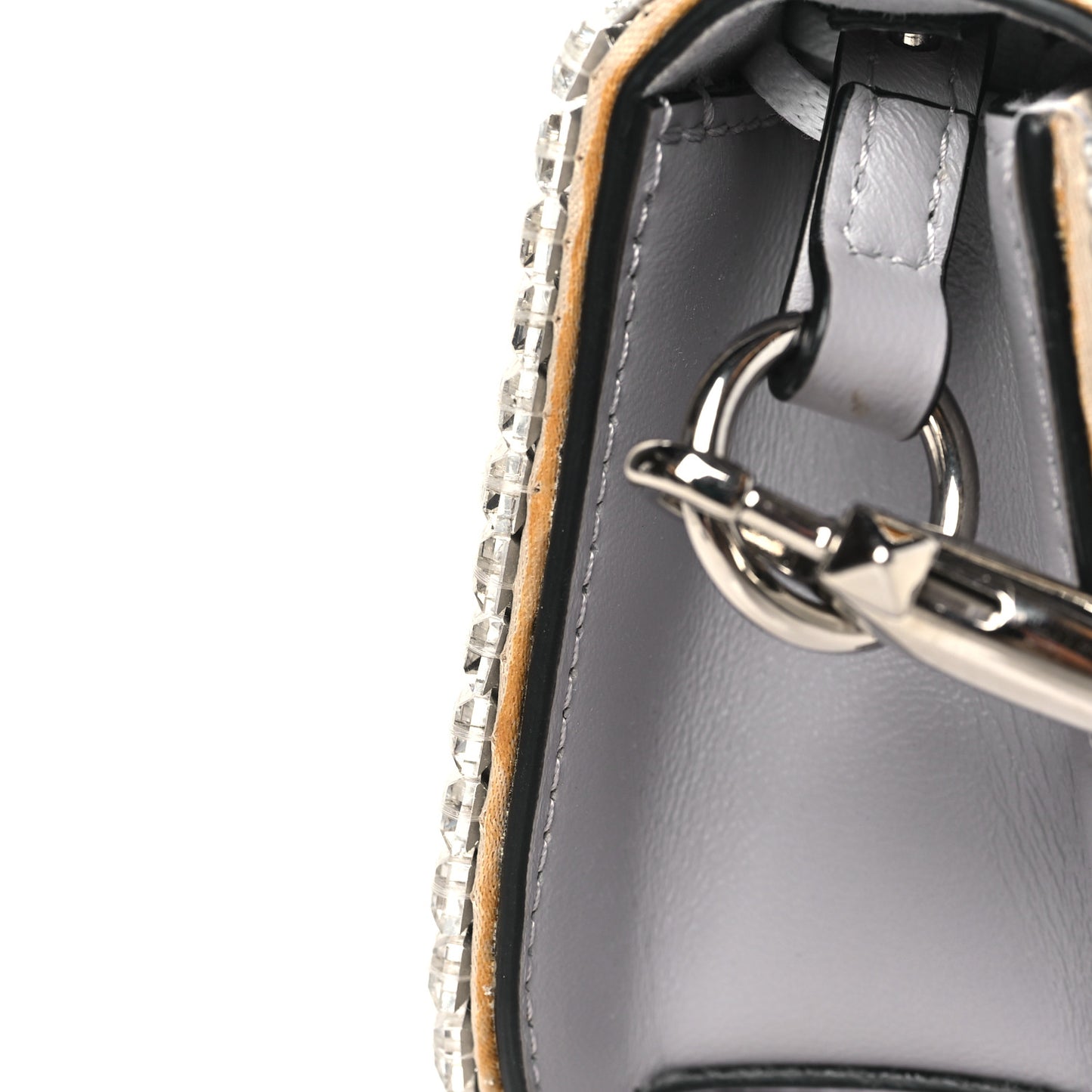 Crystal Nappa Enamel Vlogo Small Loco Shoulder Bag Silver
