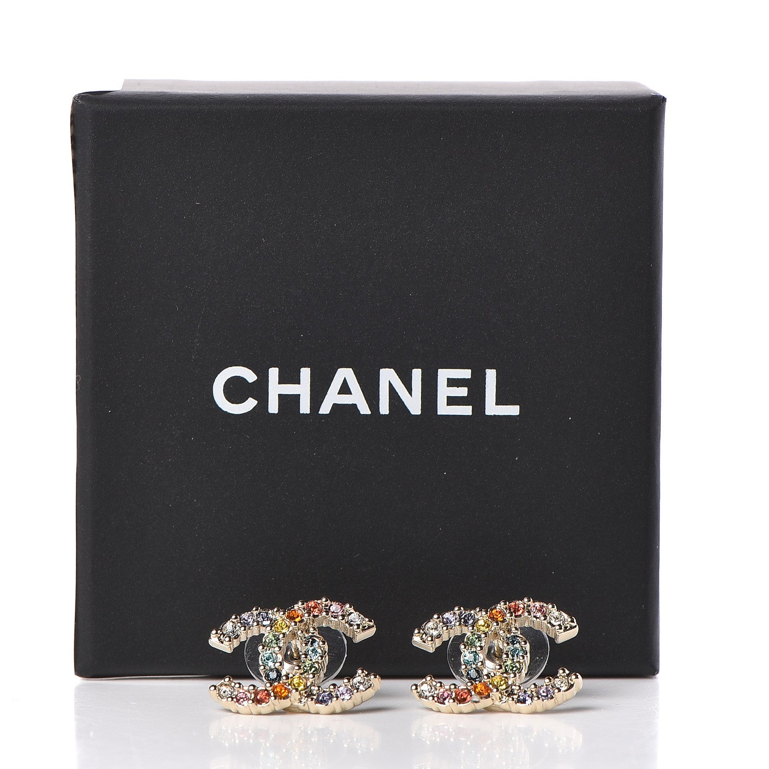 Chanel Crystal Over The Rainbow CC Earrings Gold Multicolor 5 of 5