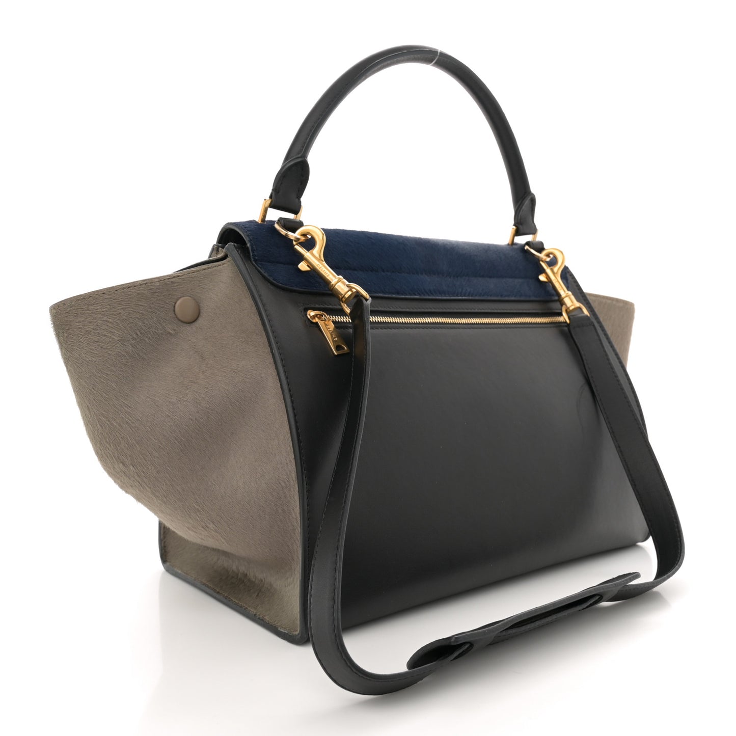 Pony Hair Smooth Calfskin Tri-Color Medium Trapeze Blue Taupe Black