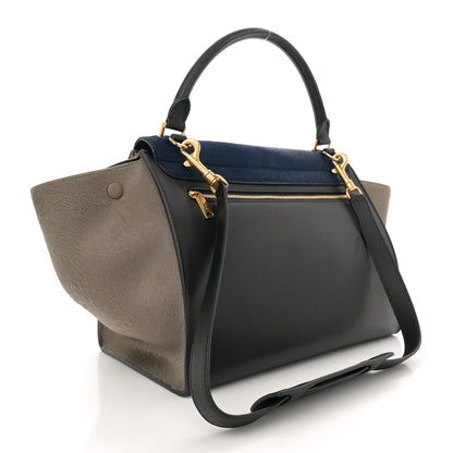 Celine Pony Hair Smooth Calfskin Tri-Color Medium Trapeze Blue Taupe Black 3 of 10