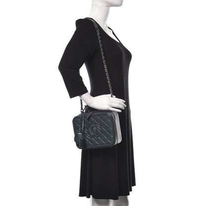Chanel Iridescent Caviar Quilted Medium CC Filigree Vanity Case Dark Turquoise 2 of 15