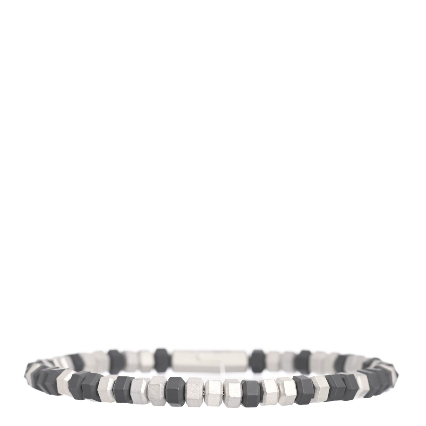 Sterling Silver Rubber Mens Hex Bead Bracelet Grey