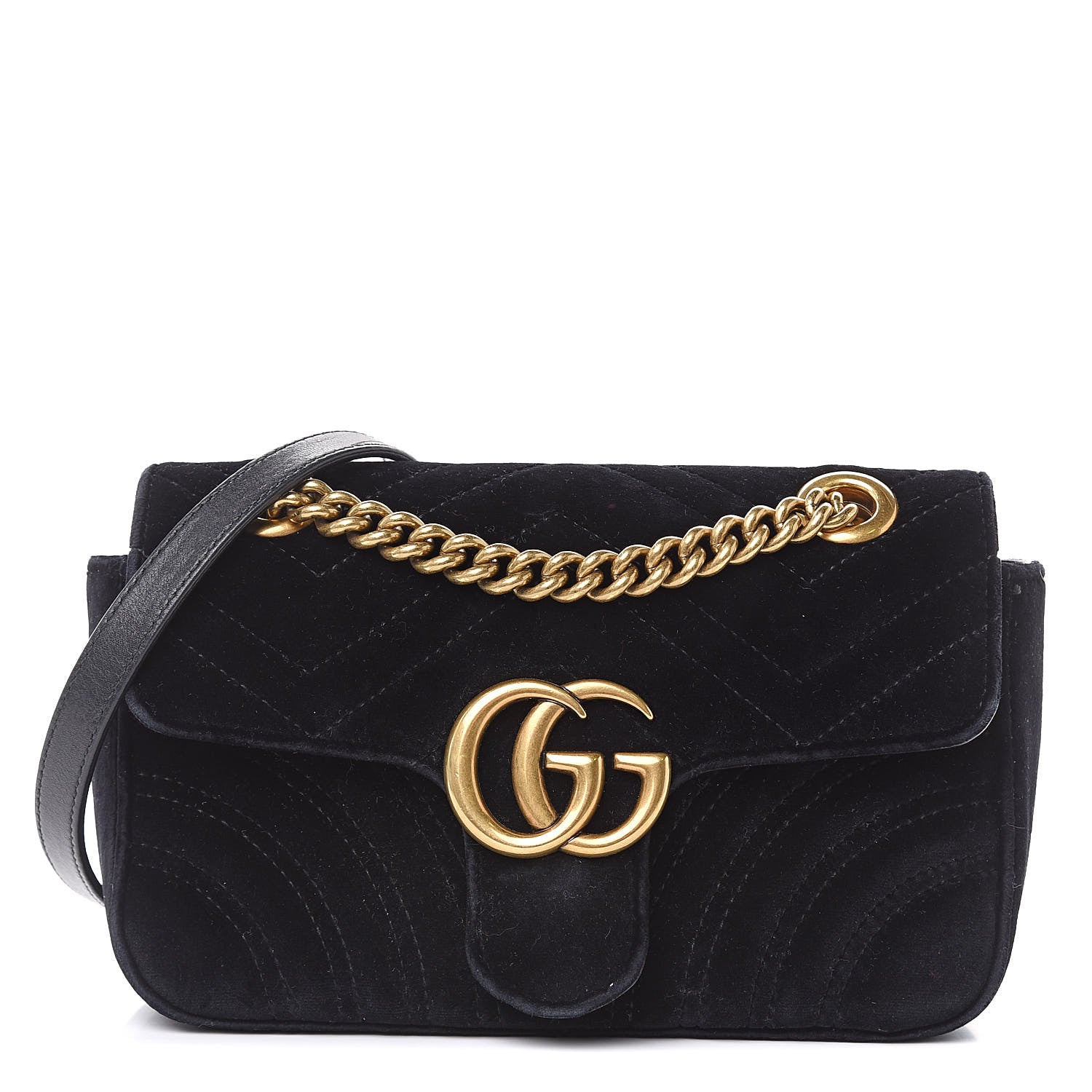Gucci Velvet Matelasse Mini GG Marmont Shoulder Bag Black 1 of 12